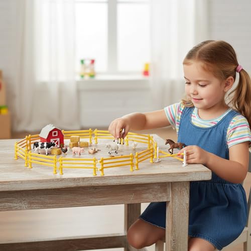 Schleich Zaun, 80 Stück Miniatur Zaun für Kinder, DIY Farm Szenen, Kreatives Spielzeug, Lernspielzeug für Kinder ab 3 Jahren, Eltern-Kind Interaktion, Mini Zaun Set
