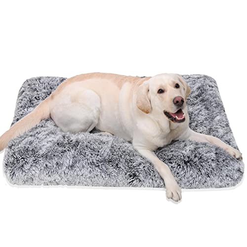 Jaspuriea Large Dog Bed Washable Crate Mattress Calming Fluffy Anti Anxiety Beds Deluxe Plush Mat with Anti-Slip Bottom,90x60x7cm