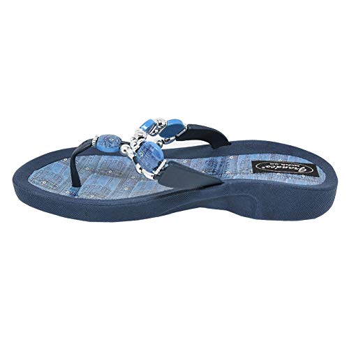 Women's 25574d Denim Beaded Waterproof Sole Thong Flip-Flop Sandals4