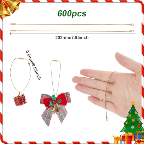 SOFPLATE 600Pcs Gold Ornament Hanger String Ornament Hanging Thread Short 202mm Precut Snap Fastener Polyester Cable Ties Wraps Wire Locking Rope for Christmas Tree Wall Party Hanging Decorations - Image 2