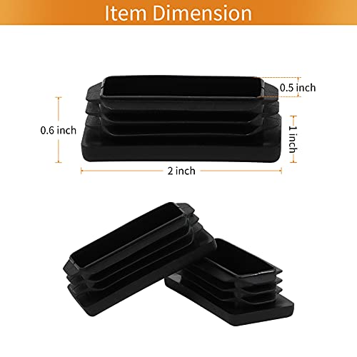 Image of 1 inchX2 inch Rectangle Tubing End Cap Plastic Plugs 12 Pack, 1x2 Inch Tube End Cap 1 inchx2 inch Black Tubing Plug 2 inchx1 inch Fence Post Pipe Cap 2x1 Inch Tubing Insert