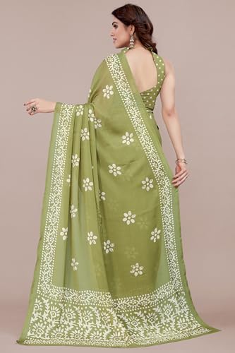 Image of MIRCHI FASHION Saree for Woman Chiffon Batik Printed | Lightweight Daily Wear Women's Office Sari with Blouse Piece (Available in 40 Colours)