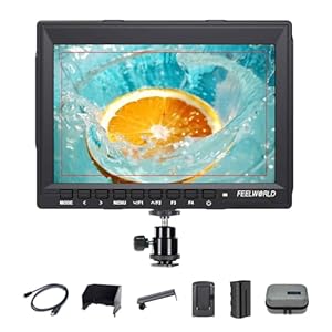 FEELWORLD FW759 7 Inch Camera Field Monitor HD Video Assist IPS 1280×800 HDMI Input 1080p with F550 2200 mah Battery Sunshade for DSLR Cameras, Handheld Stabilizer