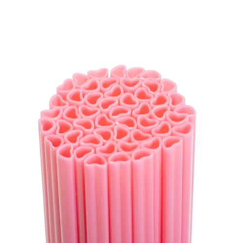 Pitillos de plástico con forma de corazón, rosa, 21 cm, paquete 50 miniatura 1