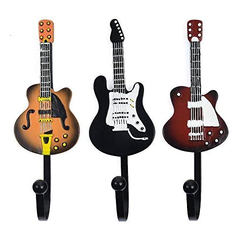 KUNGYO Juego de 3 Ganchos decorativos Guitarra Forma Vintage Perchero de pared Cover