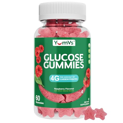 YUM-VS Glucose Gummies Fast Acting Glucose Chewable Gummies Great Tasting Gluten Free Vegan Non-GMO Berry Natural Flavor 60 Chewable Gummy for Adults & Kids