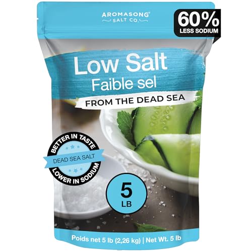 Aromasong Low Sodium Sea Salt - 100% Natural - 60% Less Sodium - Bulk 5 Lb Bag - Fine Grain Dead Sea Potassium Chloride with Dead Sea Salt