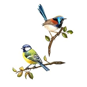 Metal Bird Decoration, Courtyard & Garden Decoration, Fence & Tree Branch Decoration, Wall Art, Blue & Yellow, Rustic Style, All Seasons Metal Bird Decoration Courtyard Garden Decoration Fence Tree Branch Decoration Wall Art Blue Yellow Rustic Style All Seasons