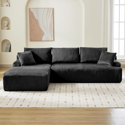 106” Modular Sectional Sofa, Cloud Sectional Couch with L-Shape Chaise/Deep Seat/Armrest/Plush Corduroy Fabric, No Assembly Required, Space-Saving, Boneless Compression Sleeper Sofa for Living Room
