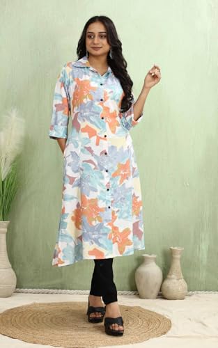 Image of KESUDI A Line Dresses for Women Western Rayon Floral One Piece Dress for Women | Stylish Flared Roll Tab Sleeve | Knee Length Midi Maxi Dress | Wear as Beach, Party
