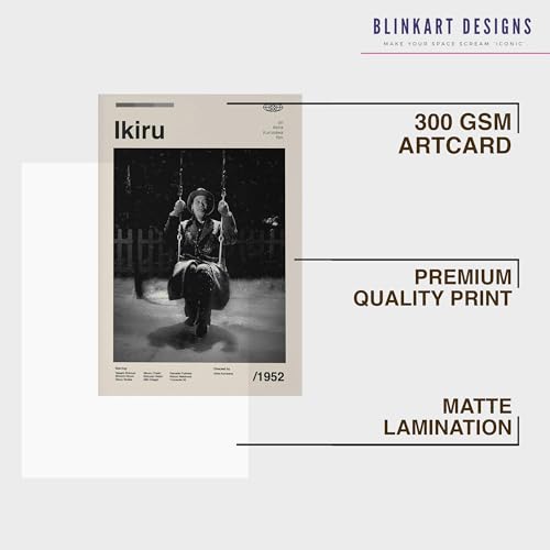 Image of BLINKART Ikiru Vintage Movie Poster Frame 12x18 Inch | Premium 300 GSM Paper Wall Print | Mid Century Vintage Film Artwork for Home, Bedroom, Living Room, Office | Framed Photo Decor