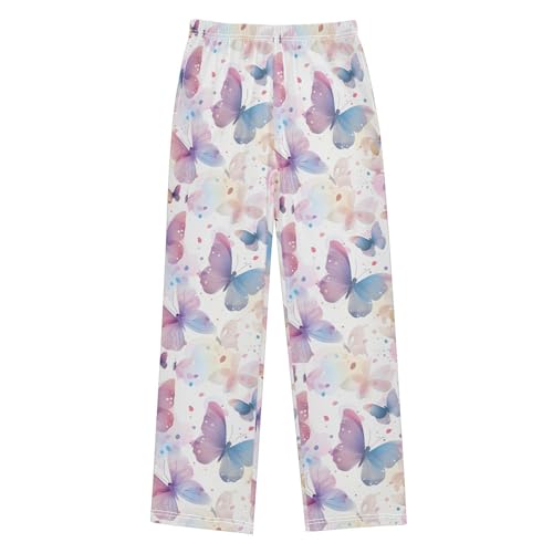 ALAZA Beautiful Butterflies Pink Pajamas Bottoms with Pockets Comfy Pjs Sleepwear Elastic Waistband Pajamas Pants Lounge Pants for 6-14 Years