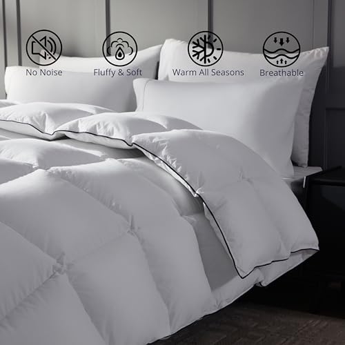 Ubauba Goose Feather Down Fiber Comforter Twin Size - 100% Cotton White Fluffy Duvet Insert - Hotel Luxury Bedding Comforter All Season Medium Warmth 68 x 90 Inch
