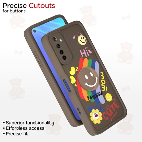 Image of Pikkme Back Cover for Realme 6 / 6i | Soft Silicone| Cute Rainbow Smile & 3D Cartoon Flower Design | Shockproof Raised Camera Protection Bumper Case (Brown)