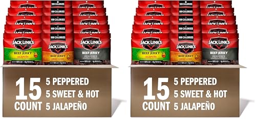 Jack Link's Beef Jerky Bold Variety - Includes Sweet & Hot,Jalapeno and Peppered Jerky,Bulk Protein Snack Pack,Good Source of Protein,Meat Snacks Made with 100% Beef-1.25 Oz,(Pack of 30)