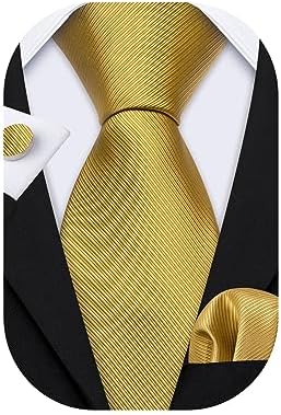 Barry.Wang Classic Mens Ties Silk Necktie Pocket Square Cufflinks Set Woven Designer Wedding Business, Gold, One size