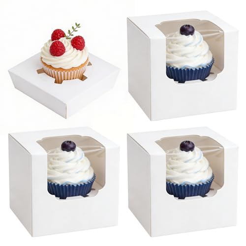 25 PCS cajas cupcakes blanca con ventana cajas cupcake de cartón con inserto caja transporte repostería de papel adecuado para magdalenas muffins dulces chocolates galletas y otros dulces para fiestas