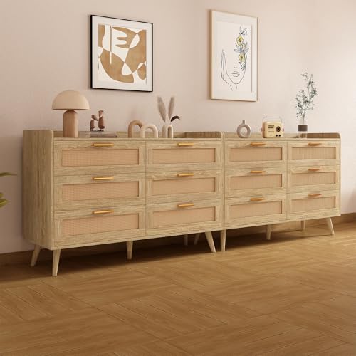 FUSOU 6 Drawers Dresser for Bedroom, Rattan Storage Dresser with Power Outlet, 47'' W TV Stand Chests of Drawers for Kids Room, TV, Living Room, Entryway - Image 4