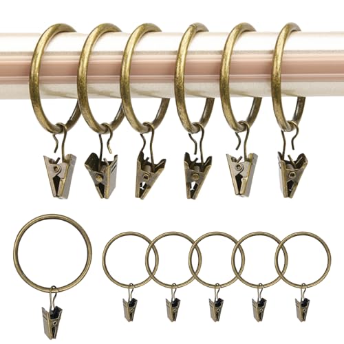 Plstod 30 Pièces Anneaux Rideaux avec Pinces, 32mm Diamètre Intérieur Pince pour Rideaux en Métal, Bronze Anneau Rideau avec Pinces, Clips de Rideau Anneaux