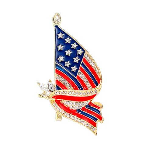 Image of Patriotic USA Flag Brooch Pin for Women Fashion Crystal Blue Red Independence Memorial Day Lapel Pin 4th of July Dress Accessories