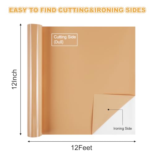 Image of guangyintong Heat Transfer Vinyl, PU Light Orange Iron on Vinyl 12 inch x 8ft