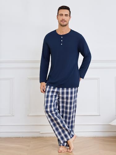 Vulcanodon Mens Pajama Set Long Sleeve, Pajamas Made from Bamboo Pulp Viscose and Cotton Lightweight PJS for Men2