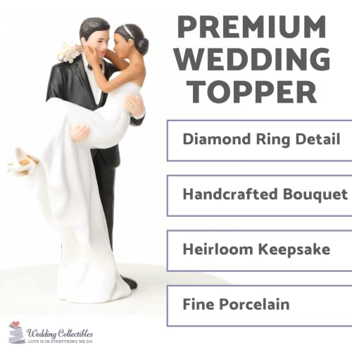 Wedding Collectibles Interracial Wedding Cake Toppers Bride And Groom | Caucasian Groom Holding African American Bride | Unique Interracial Cake Topper Figurine | Fine Porcelain | 6 Inches #TOP1
