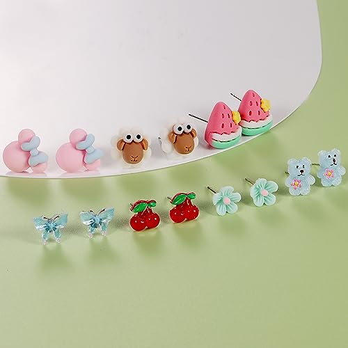 50 Pairs Colorful Cartoon Earring Set for Girls and Kid, Hypoallergenic Earrings for Girls with Surgical Steel Post,Flower Mushroom Pineapple Animal Frog Star Heart2