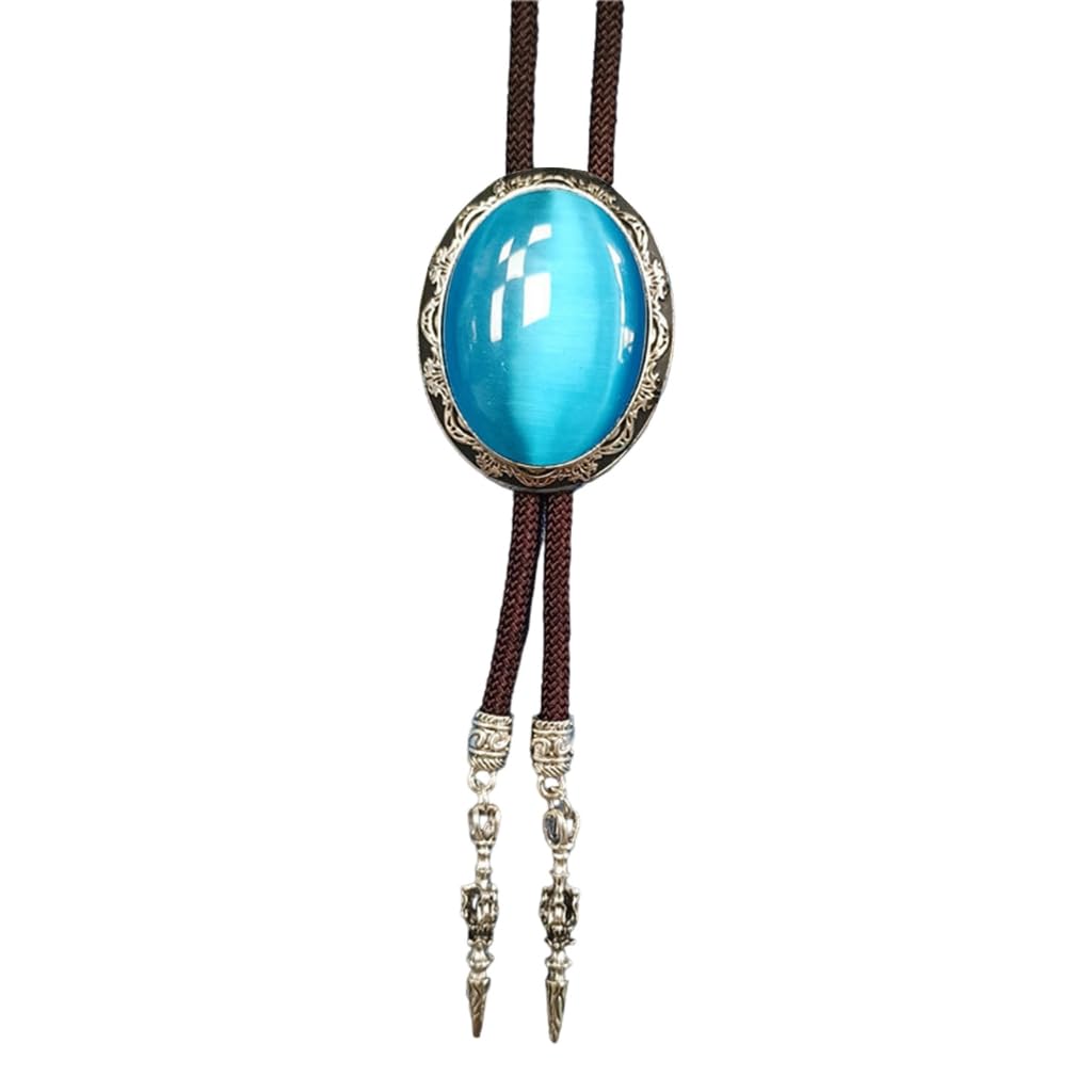 Halsketten. Western Cow Rodeos Necktie Adjustable Cord with Oval Stone Pendant, Blue 27, One Size