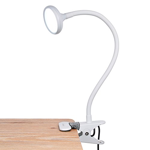 LEPOWER LED Clip On Light, 360° Angle Changeable Gooseneck Reading Light, Brightness Changeable Clip Lamp, Perfect Desk Lamp for Reading, Studying, Working(Metal)-No AC Adapter