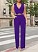 Pink Queen Women's Purple Deep v Neck Loose Long Belted Jumpsuits Rompers L Purple Large