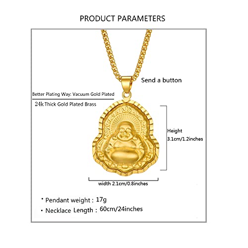 24K Gold Plated Laughing Buddha Necklace Religious Pendant Lucky Amulet Protection Fengshui Jewelry3