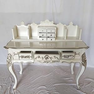 Kunibert Barock Sekretär Schreibtisch, Weiß Silber, 117cm