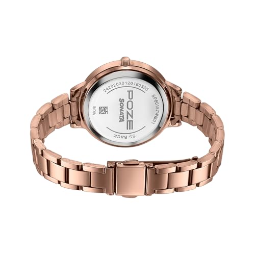 Image of Sonata Poze 9 with Quartz Analog Silver Dial IPRG Strap Watch for Women - SP80187WM01W