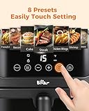 Bear Air Fryer, Stainless Steel Airfryer 8 Presets for Fast Family Meals, 6.4Qt Large Visible Window Temp Timer Adjustable Roast Bake Crisp French Fries Steak, Non Stick Basket Dishwasher Safe