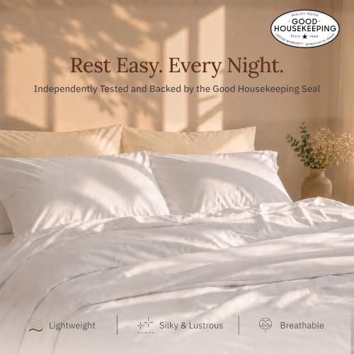 California Design Den 100% Organic Cotton Sateen Queen Sheet Set, White by California Design Den - Used condition - Image 3