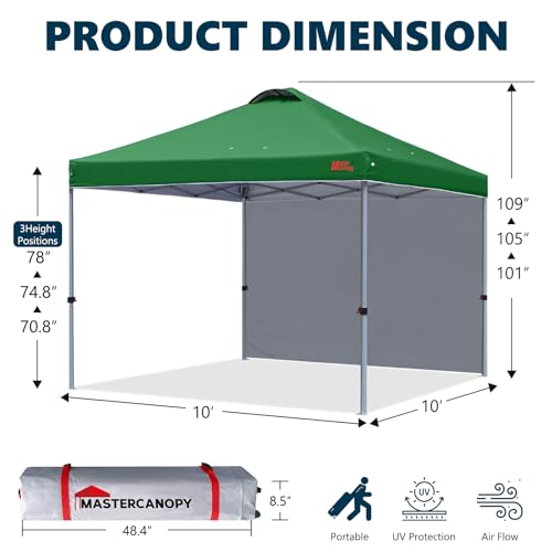 Image of MASTERCANOPY 10x10 Durable Pop Up Canopy Tent with 1 Sidewall, Forest Green