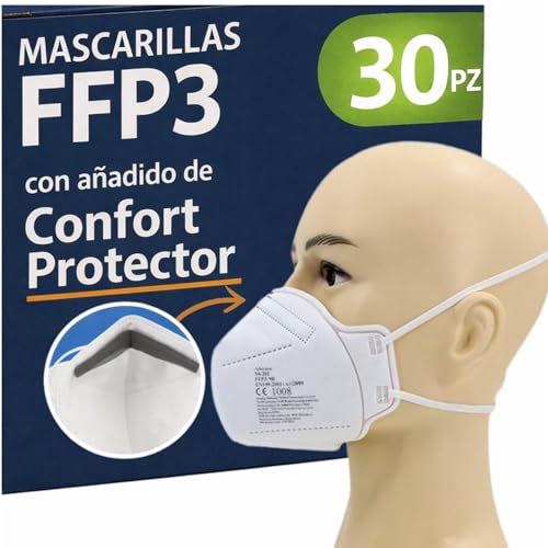 30 Mascarillas FFP3 con Bandas de Goma Homologadas de Certificación CE, Mascarilla sin Válvula de 5 Capas, Máscara Contra de Polvo, Mascarilla de Protección con Filtros de Calidad PFE≥99, 30 Piezas