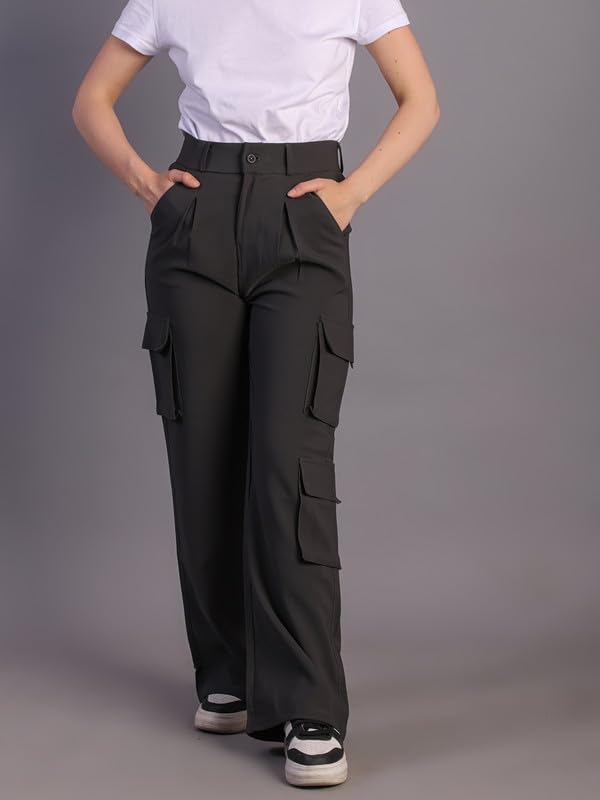 Image of HIGH Buy Women Korean 5 Pocket Cargo Comfort and Styles Baggy Super Lycra Pants for Women and Girls - Perfect High Waist Trousers for Women