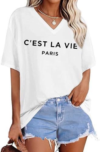 Zoyami Womens Oversized V Neck T Shirts Graphic Vintage Tees Casual Loose Fitting Short Sleeve Tops