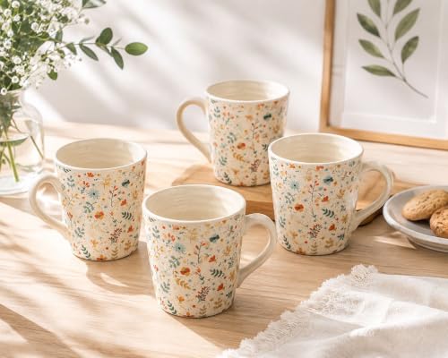 Image of miah decor Ceramic Tea Cups Set of 4-320ml, Decal Handmade Stoneware