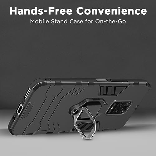 Image of Pikkme D5 Tough Armor Bumper Back Cover Case for Redmi Note 9 Pro,Note 9 Pro Max,Poco M2 Pro |Ring Holder & Kickstand in-Built (Black)