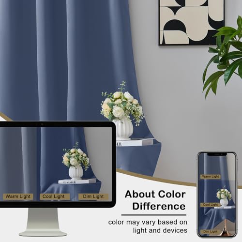 Image of Denim Blue Blackout Curtains for Bedroom 90 Inches Long 2 Panels, Thermal Insulated Soft Fabric Solid Privacy Curtains for Living Room, Rod Pocket Modern Window Treatments, 2x40Wx90L Inches