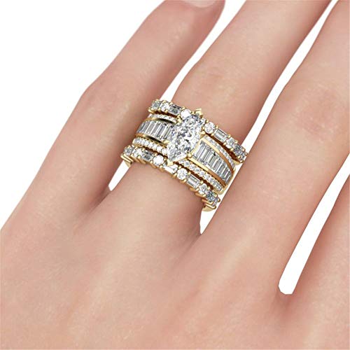 Jeulia 2 Carat 3PC Wedding Ring Set for Women 14K Gold Plated Marquise Cut CZ Engagement Rings Sterling Silver Bridal Set Anniversary Promise Rings for Her with Jewelry Box2