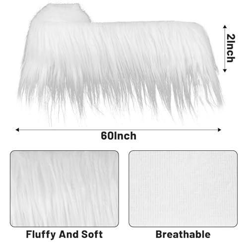 Anwyll Shaggy Plush Faux Fur Fabric,2x60Inch White Faux Fur Trim by The Yard,Precut Strips Fluffy Fuzzy Christmas Craft Faux Fur Ribbon for Christmas Tree Decor Wreath Santa Hair Dwarf Cosplay Costume