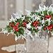 Factory Direct Craft White Tipped Vinyl Green Holly Leaves with a Bright Contrasting Red Berry Center. 12 Stems