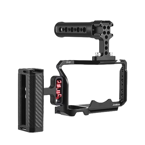 Image of Andoer Video Cage for Camera Filming Equipment, Camera Rig + Top Handle + Side Handle Kit Aluminium Alloy Video Cage with Cold Shoe Holders