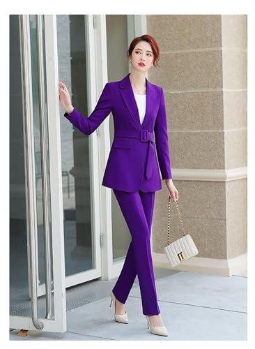 Women Blazer Pants Suit Set Elegant Long Sleeve Lapel Casual Solid Business Office Clothing2