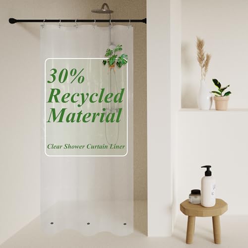 Image of Mrs Awesome Recycled 5G PEVA Shower Curtain Liners with 3 Magnets, Water Proof 36 inch Narrow Plastic Shower Liner for Bathroom or Shower Stall, Clear, 36x72