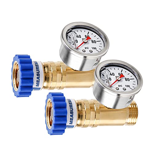 Image of MEASUREMAN Lead-Free Brass Water Pressure Regulator 3 /4'' Female & Male Thread, with 0-100psi Glycerin-Filled Pressure Gauge, for RV, Camper, Trailer, Garden, Plumbing System 2 Pack